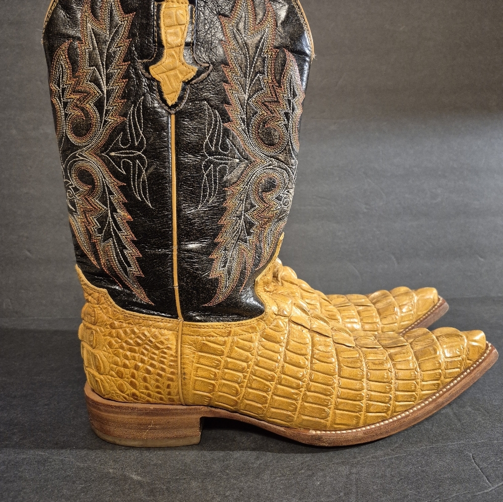 Rodeo Bravo Men's Yellow Embossed Alligator Black Design Cowboy Boots Sz 27 US 8